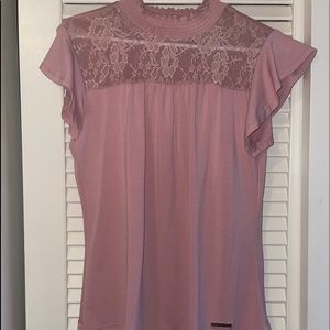 Adrienne vittadini pink blouse lace top